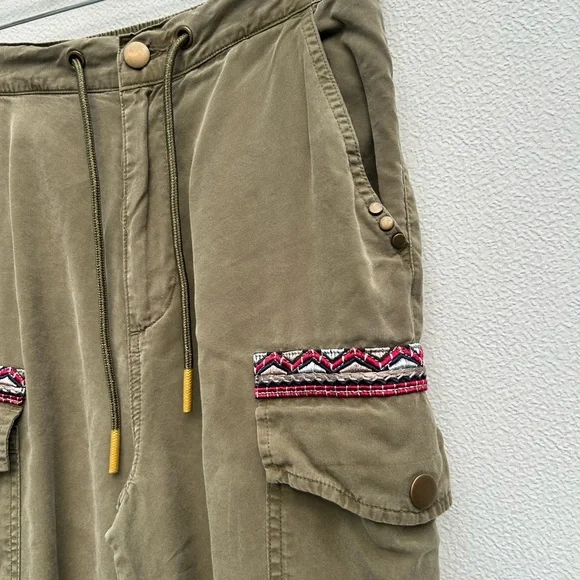 Desigual Cargo Pants Women M Olive Green Embroidered Tribeca Joggers Boho Casual - Picture 5 of 12